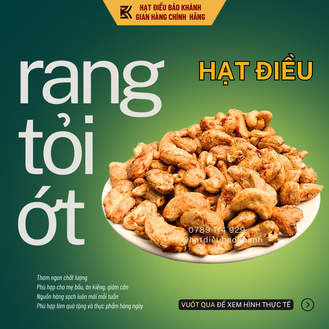 1KG Hạt Điều Rang Muối Tỏi Ớt Nguyên Hạt Bảo Khánh Ngũ Cốc Dùng Để Ăn Vặt, Quà Tặng