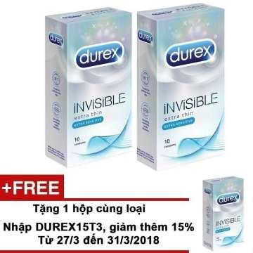Combo 2 hộp bao cao su siêu mỏng durex invisible tặng 1 hộp cùng loại 12c