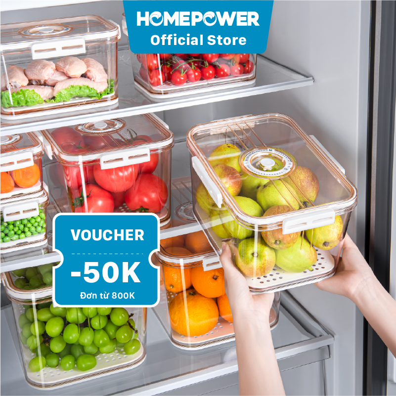 Hộp nhựa đựng thực phẩm Homepower trong suốt có khay lót đáy giúp ráo nước chất liệu cao cấp an toàn cho sức khỏe