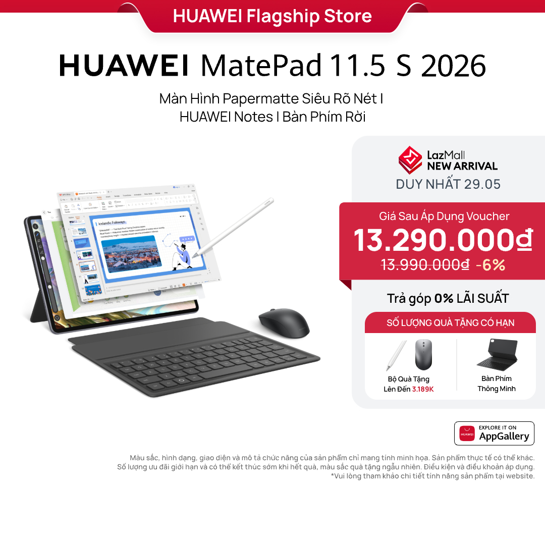 [DUY NHẤT 29.5] Máy tính bảng HUAWEI MatePad 11.5 S 2026 | Màn Hình Papermatte Siêu Rõ Nét | HUAWEI Notes | Bàn Phím Rời