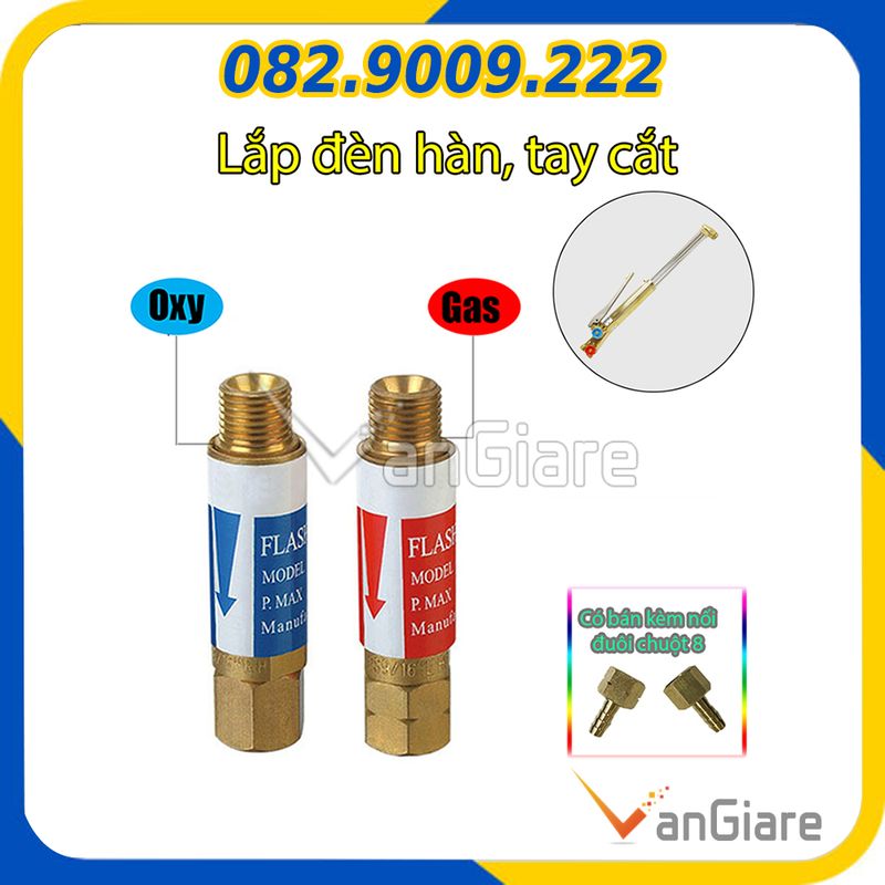 (Lắp đèn cắt, tay hàn) Van 1 chiều chống cháy ngược ren 14mm 17mm chống cháy nổ máy hàn cắt gió đá