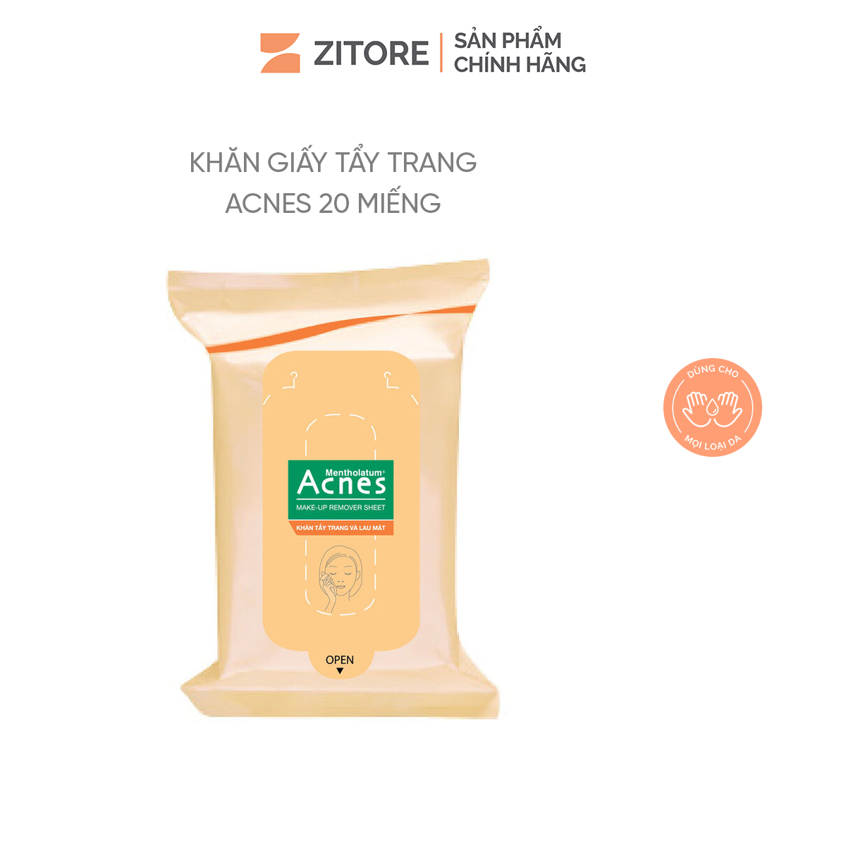Khăn giấy tẩy trang acnes 20 miếng - sản phẩm chính hãng tại zitore