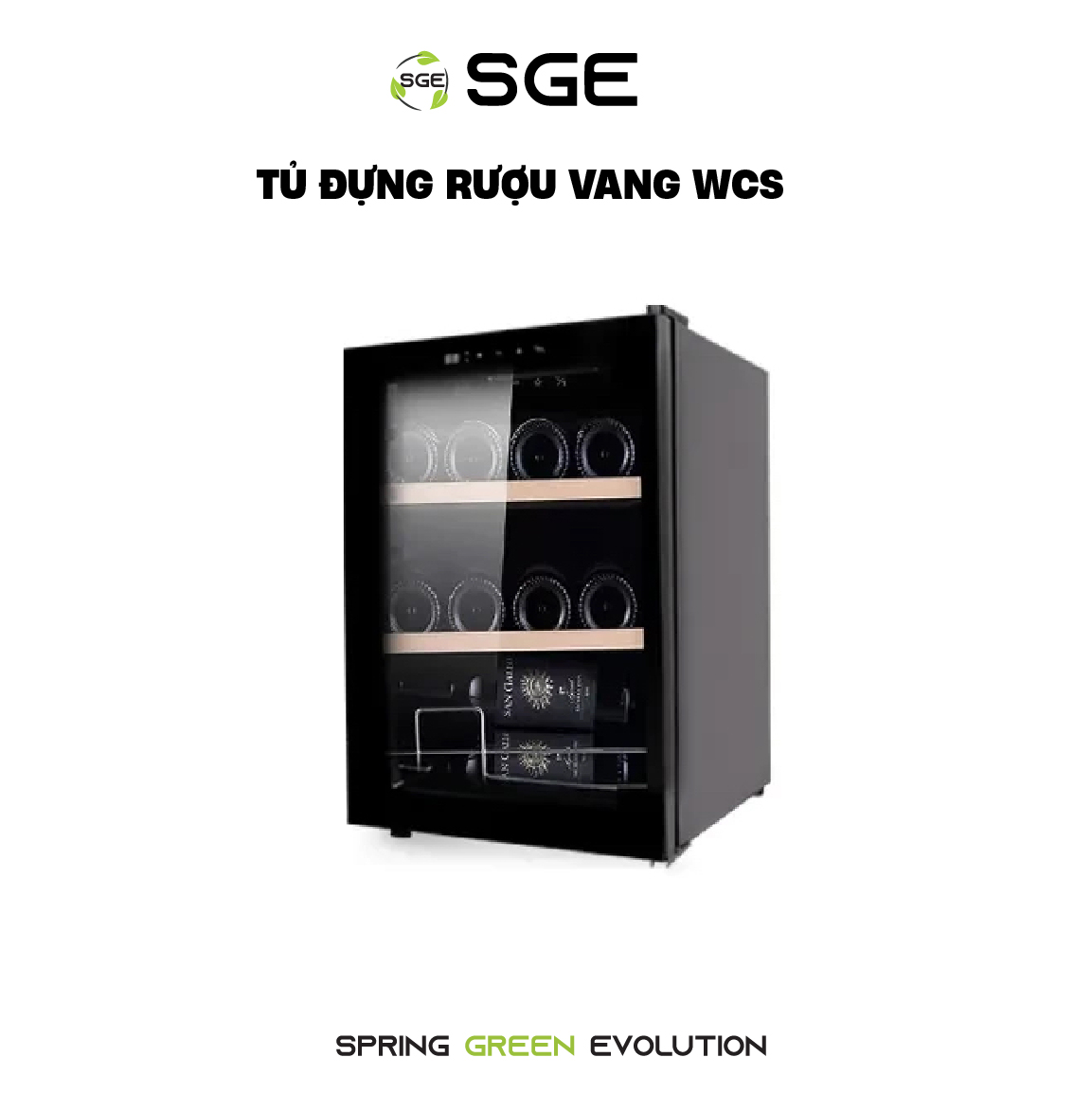 Tủ Bảo Quản Rượu Vang, Xì Gà SGE WCS Làm Lạnh Nhanh Sâu Tiết Kiệm Điện Có Mặt Kính Cường Lực Trong Suốt Nhiều Kích Cỡ Tủ