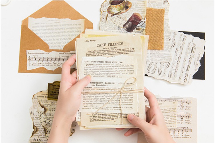 Giấy nền vintage, Xấp 57 tờ giấy báo cũ vintage mix mẫu bullet journal Canarystore54