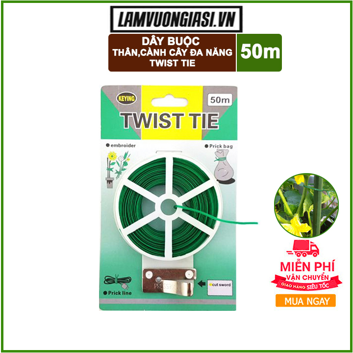 Dây buộc cành 50mdây cố định thân cây đa năng - Kẽm bọc nhựa-Tích hợp dao cắt tiện lợi - Twist Tie