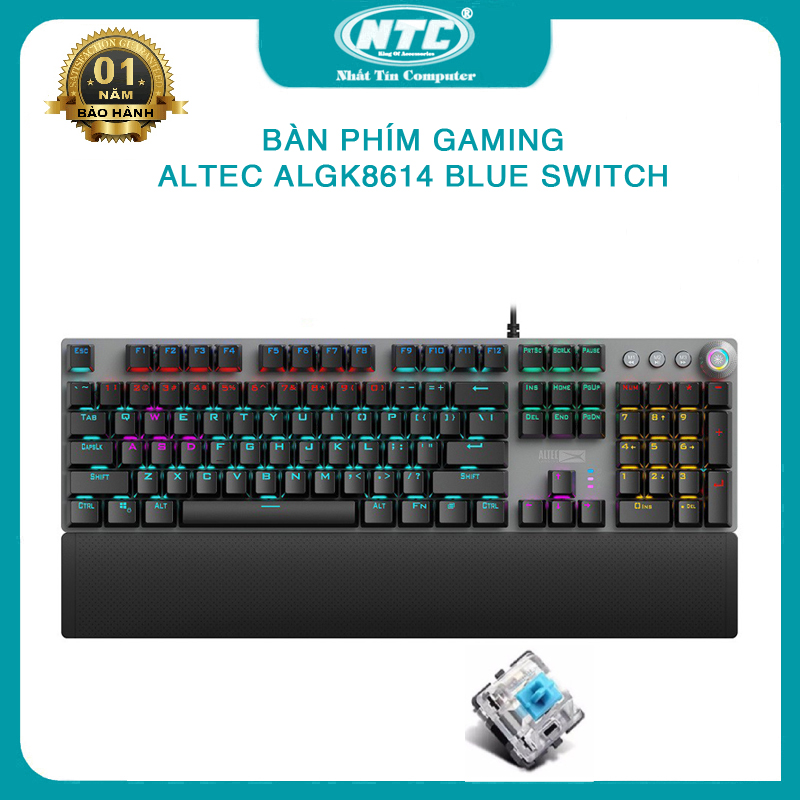 Bàn phím cơ Blue Switch ALTEC LANSING ALGK8614 tích hợp 20 kiểu led và 3 cụm led game - kèm đế kê tay (Đen) - Nhất Tín Computer