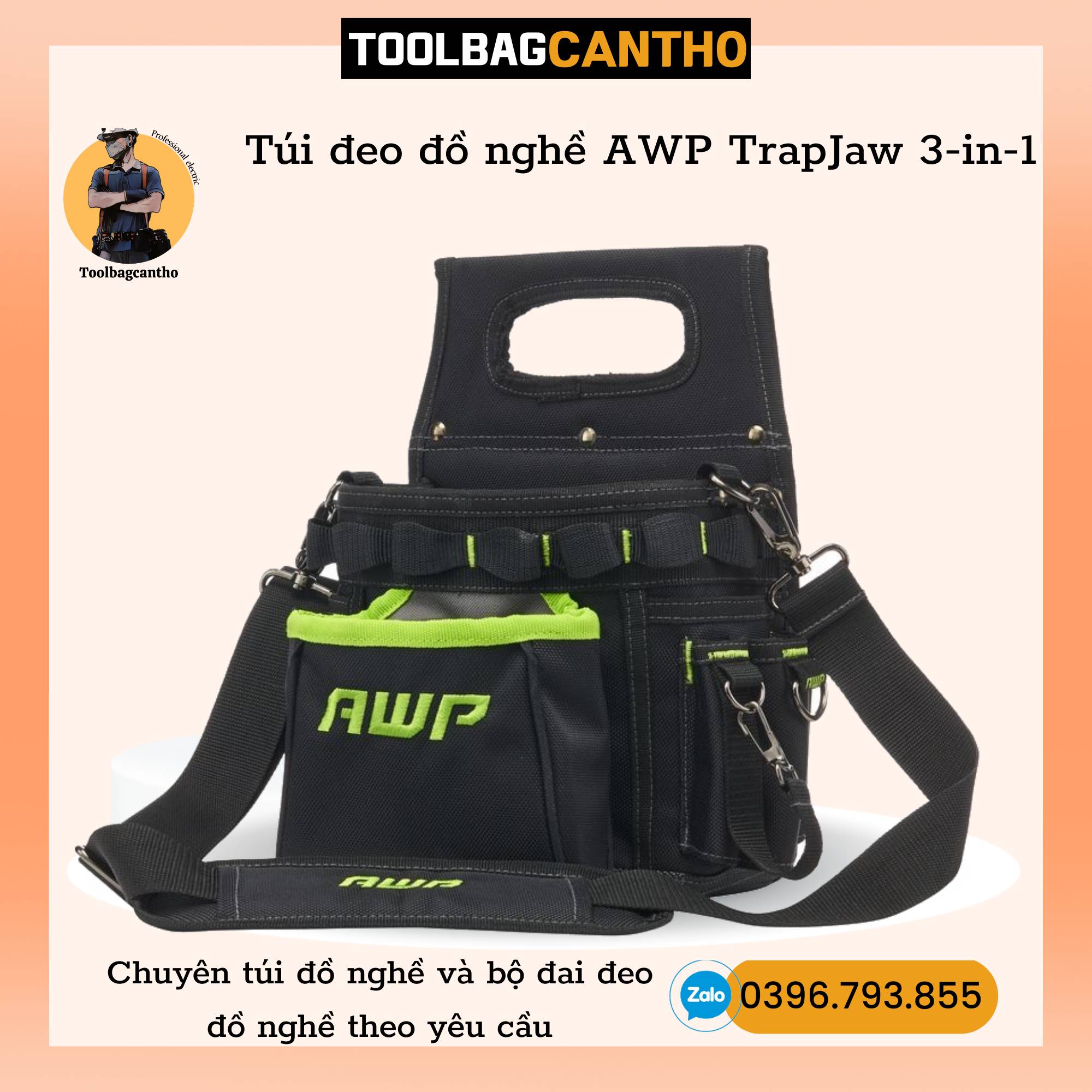 Túi đeo đồ nghề AWP TrapJaw 3-in-1 Electrician Tool Pouch kèm dây đeo vai mới