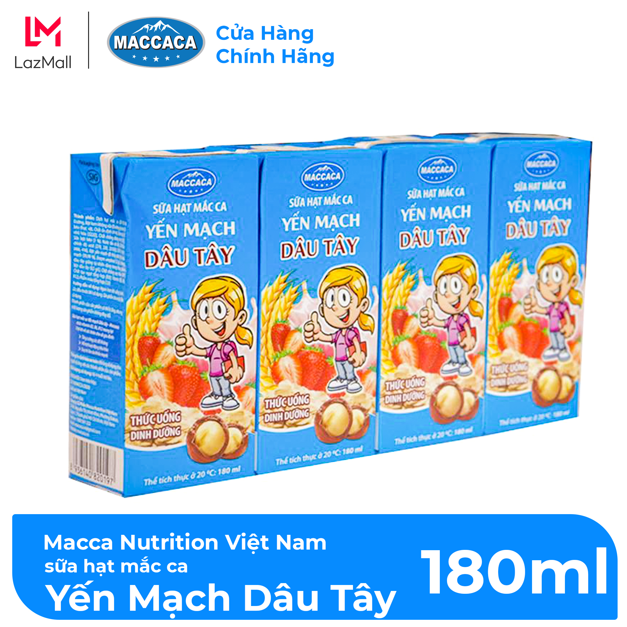 Maccaca | Lốc 4 hộp Sữa hạt Mắc Ca Yến Mạch Dâu Tây