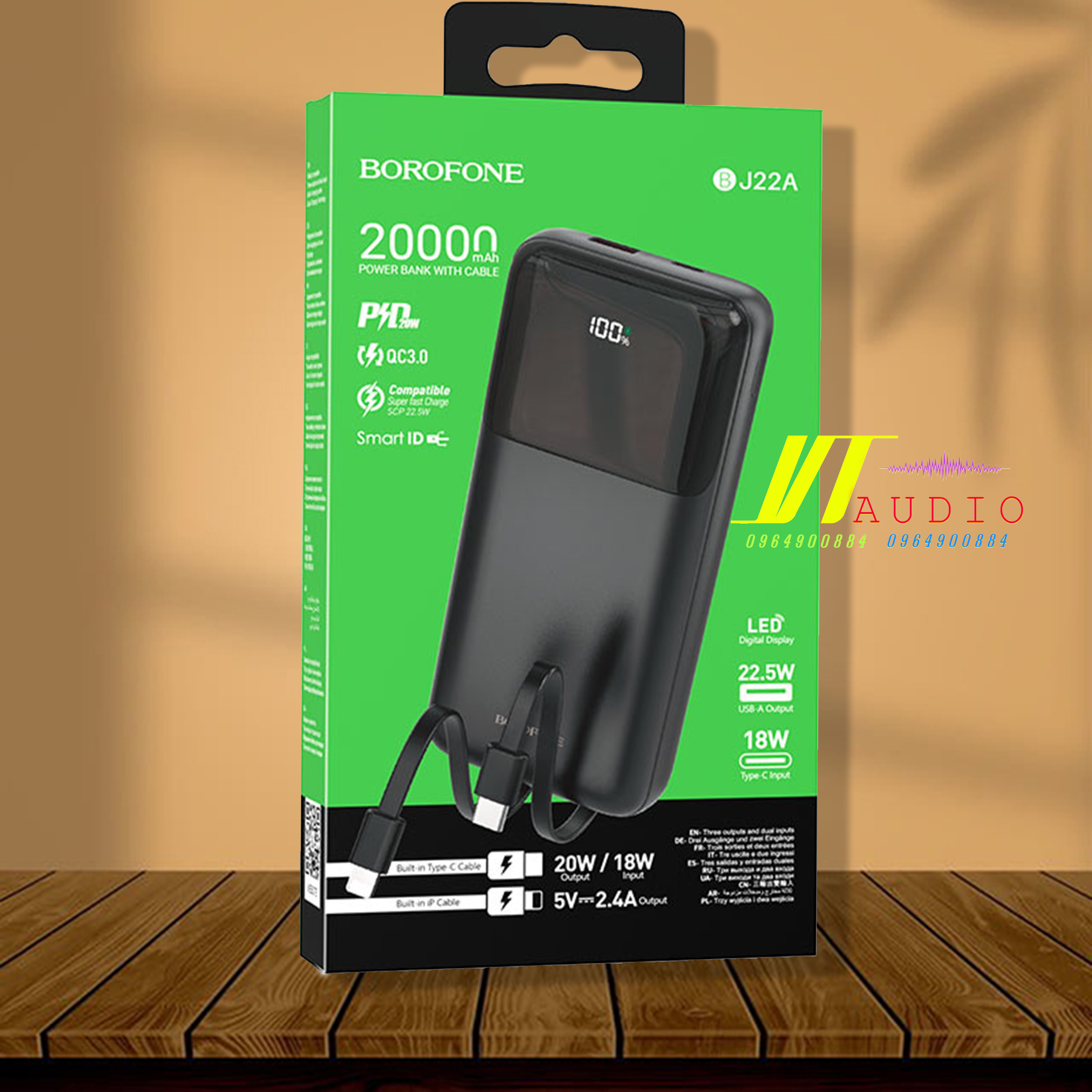 Sạc pin dự phòng, sạc dự phòng Borofone BJ22A 20000mah . hỗ trợ sạc nhanh,