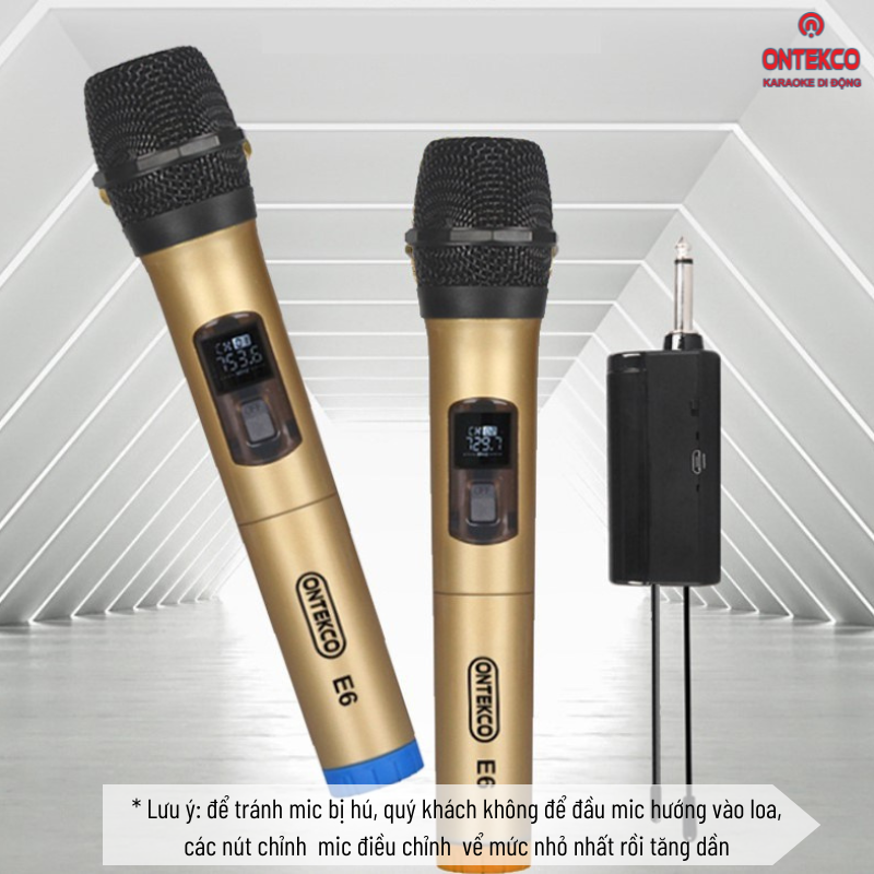 Bộ 02 micro không dây cao cấp Ontekco E6s,E6, Mv02 đa năng chuyên dụng cho loa kéo & amply, karaoke gia đình, dã ngoại - bảo hành 12 tháng