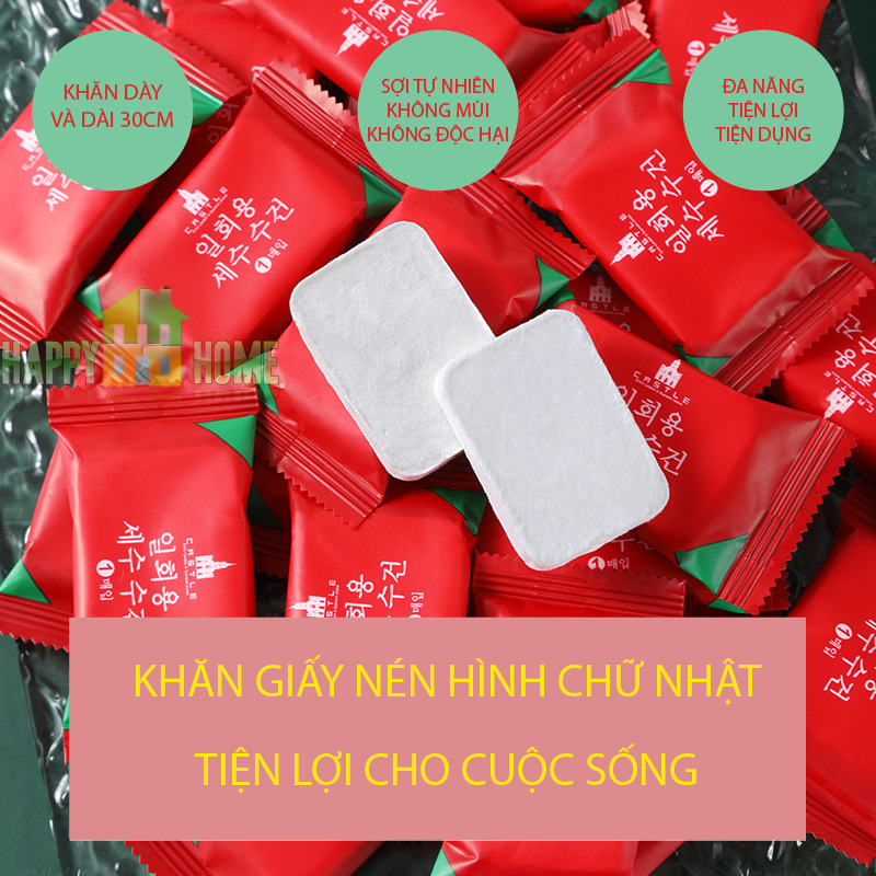 Khăn nén,khăn giấy nén hình chữ nhật dạng viên kẹo hàn quốc đa năng, tiện lợi - túi 20 viên