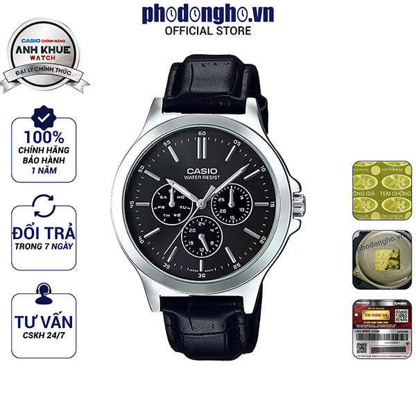 Đồng hồ nam dây da casio anh khuê mtp-v300l-1audf