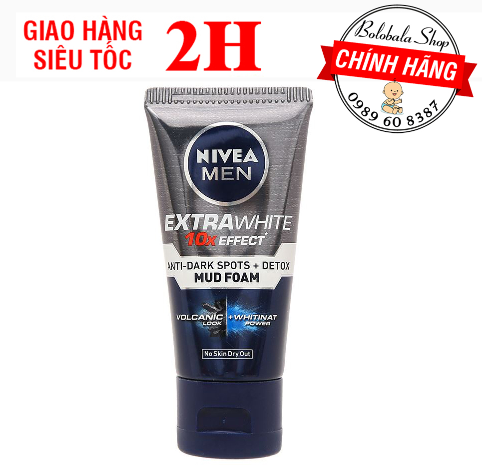 Sữa rửa mặt nivea men 50g extrawhite mud foam sáng da mờ thâm - hàng tặng