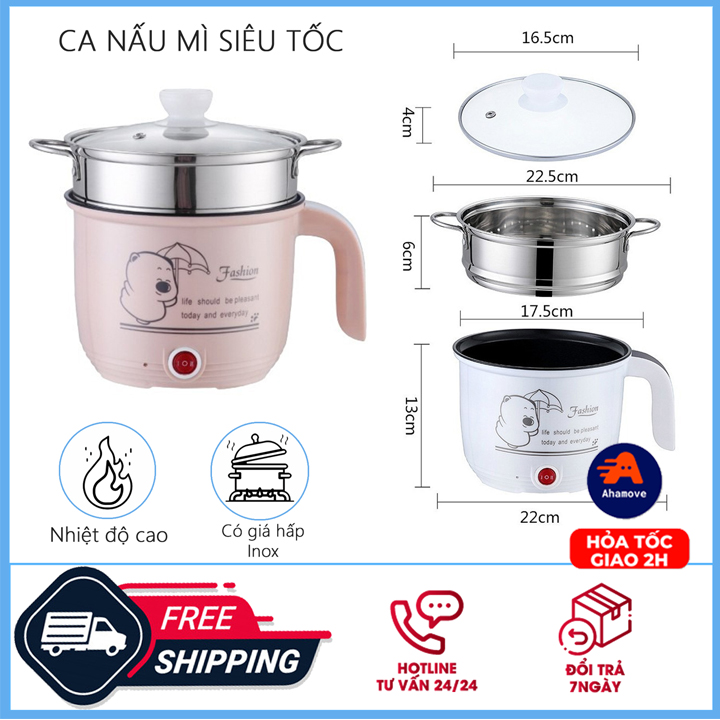 [HÀNG MỚI GIÁ TỐT , CÓ GIAO HÀNG  HỎA TỐC ] CA NẤU MÌ KIÊM NỒI LẨU MINI CÓ TẶNG KÈM XỬNG HẤP INOX - NỒI ĐIỆN NẤU MÌ LUỘC TRỨNG CỰC NHANH 18cm - CA NẤU MÌ SIÊU TỐC, NỒI LẨU ĐIỆN MINI ĐA NĂNG
