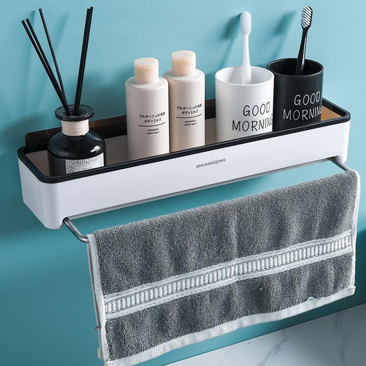 Kệ dán tường nhà tắm, nhà bếp cỡ lớn Shuangqing SQ-5255 hàng nhập khẩu cao cấp, có thanh inox treo khăn, chống nước bền bỉ, bám dính chịu lực cực tốt