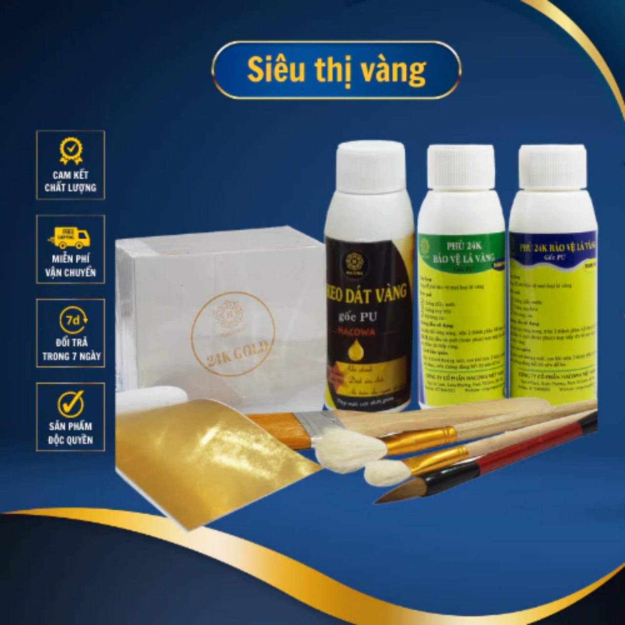 Combo dát vàng mini cho người mới tập dát vàng keo phủ gốc pu gồm 500 lá 24K Gold dát lên gỗ, kim loại, nhựa, đá, gốm sứ