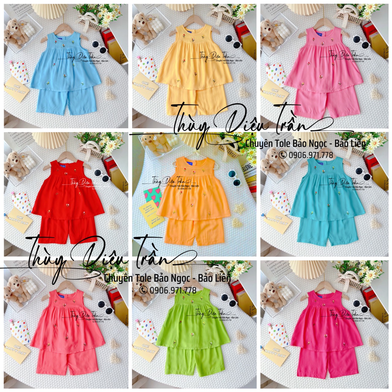 [HCM] Bộ tole lửng sát nách Thương hiệu Bảo Ngọc cho bé gái từ 7-23kg. Chất vải Việt Thắng mềm mịn, thấm hút mồ hôi cực tốt.