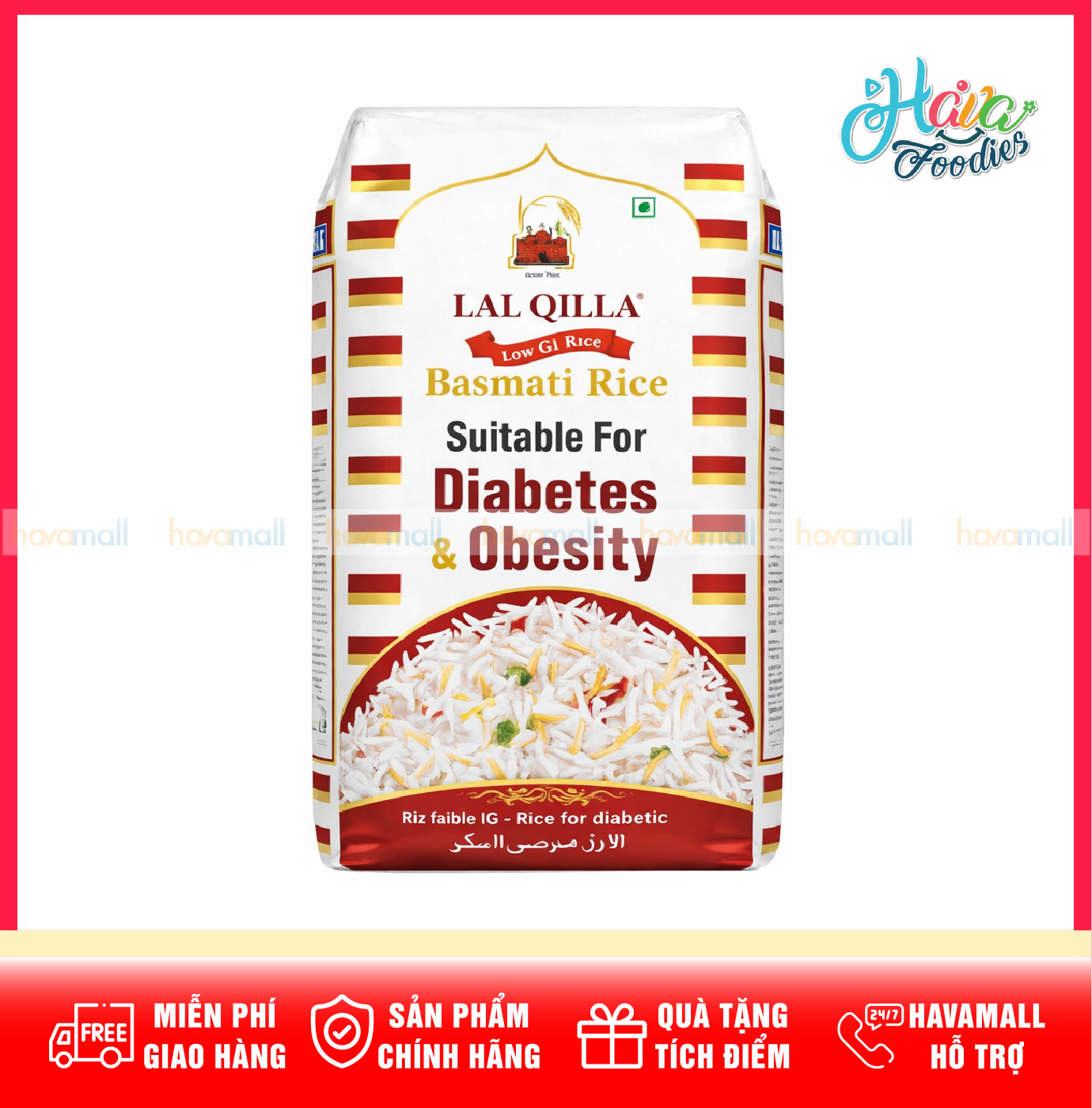 Gạo Hạt Dài Basmati Ấn Độ Dành Cho Người Tiểu Đường Lal Qilla 1kg – Lal Qilla Low GI Basmati Rice