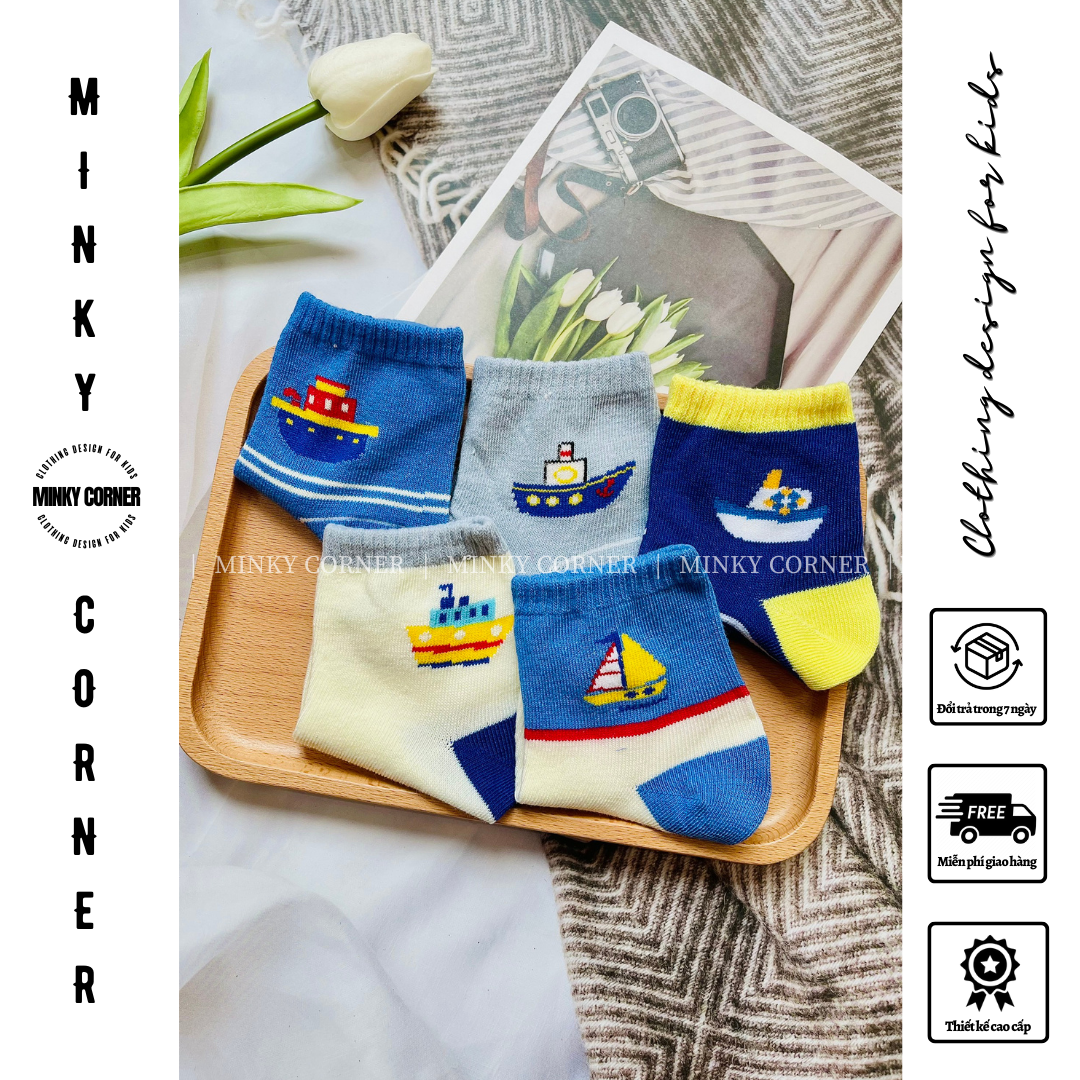 Set 5 đôi tất họa tiết tàu thủy cho bé giữ ấm chân