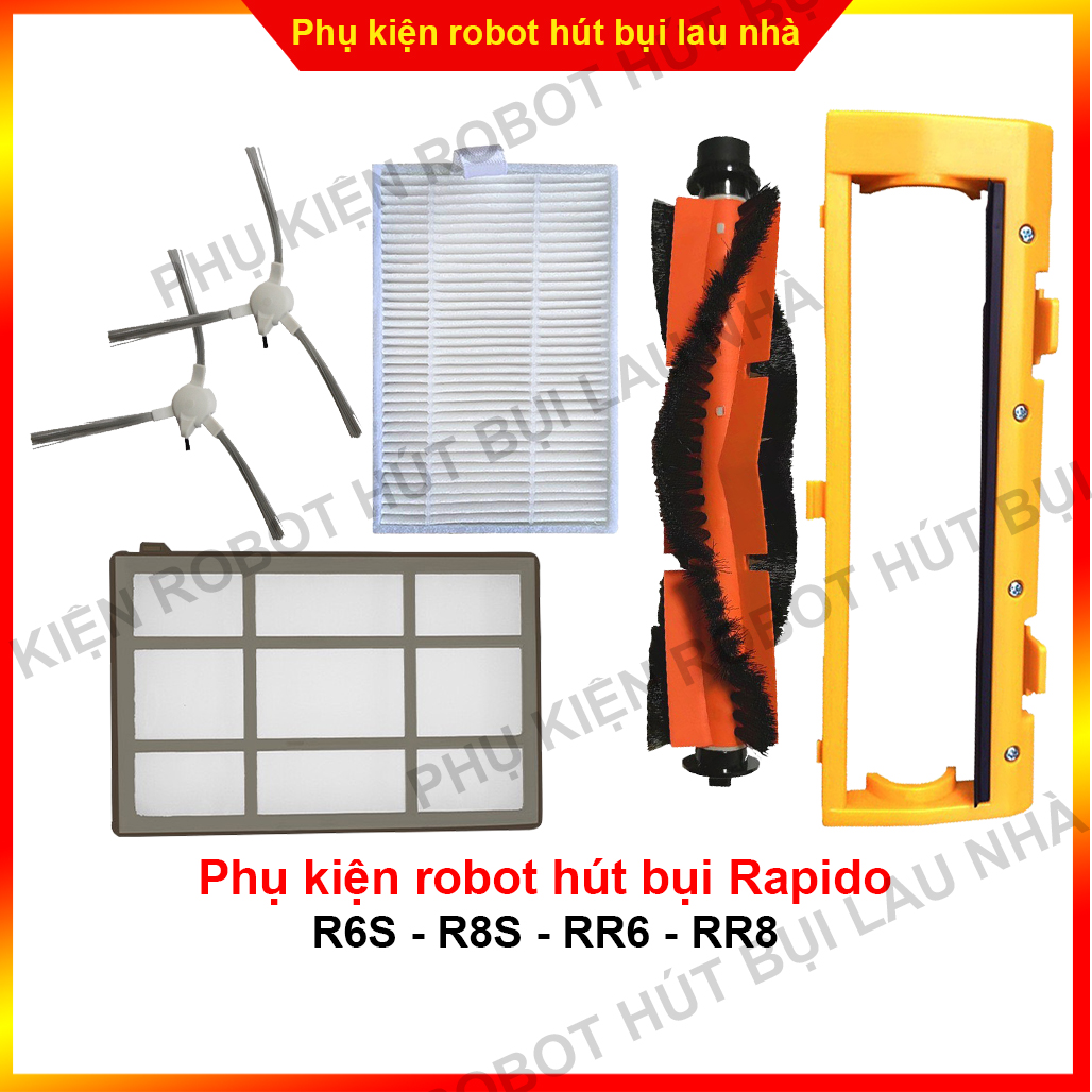 Chổi cạnh, chổi quét, lọc bụi, chổi chính, lưới lọc, chặn chổi chính robot hút bụi RAPIDO R6S - R8S - RR6 - RR8