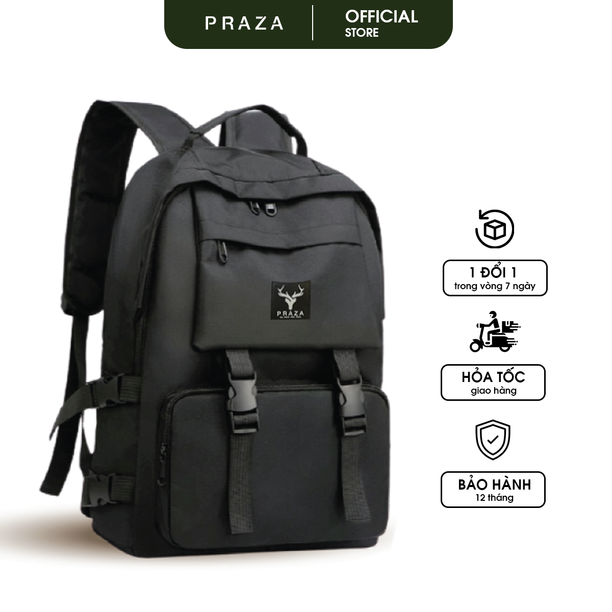  Balo Ulzzang Hàn Quốc Thời Trang PRAZA - BL185  Đen  