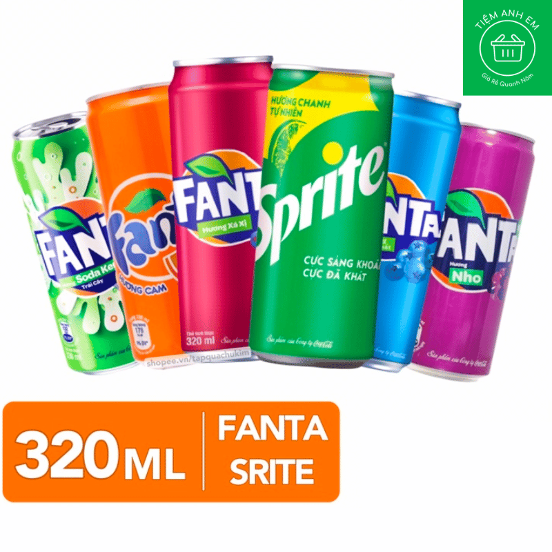 Nước ngọt có gas Fanta, Sprite các loại dạng lon 320ml