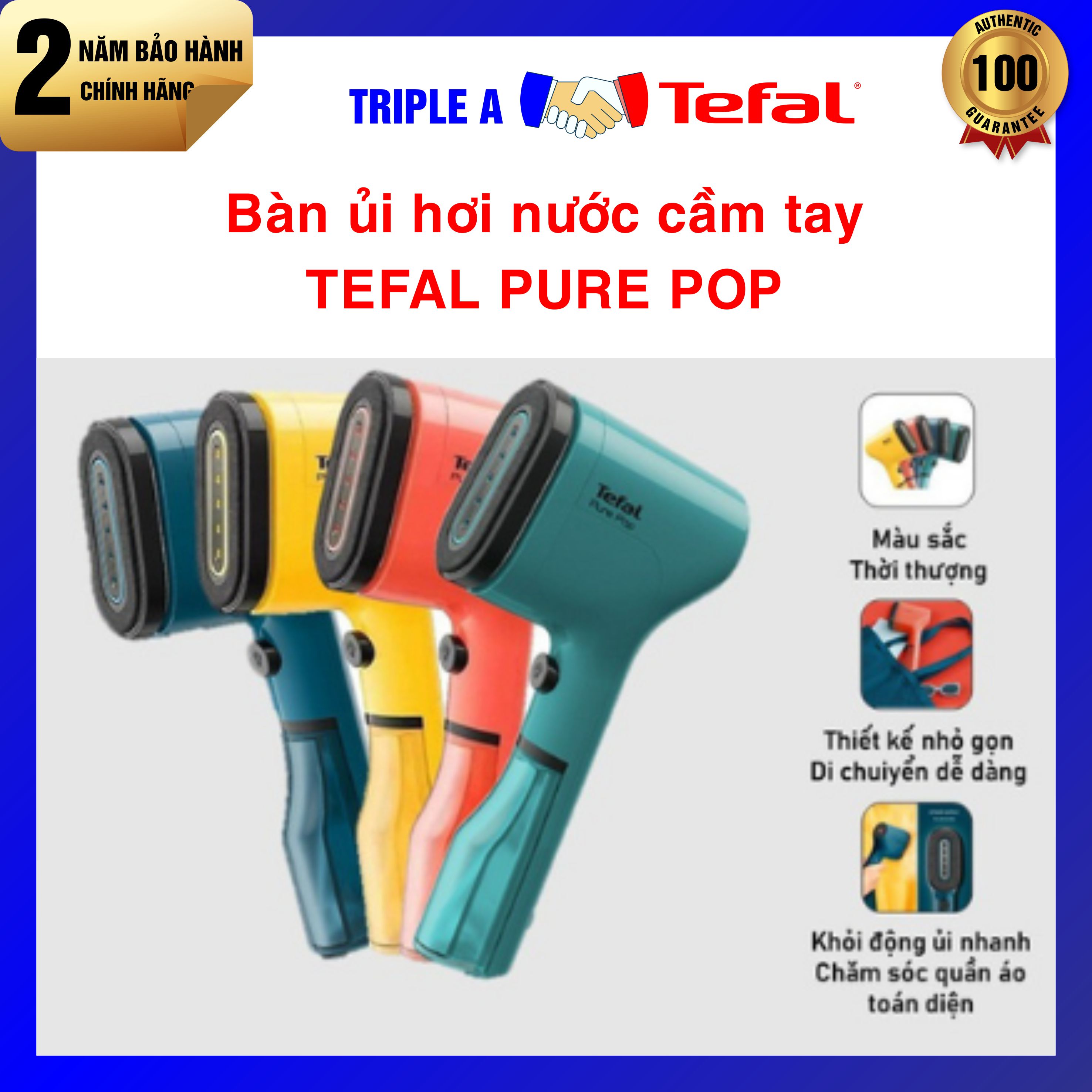 Chia sẻ: 0 Bản ủi hơi nước cầm tay Tefal Pure Pop colorful