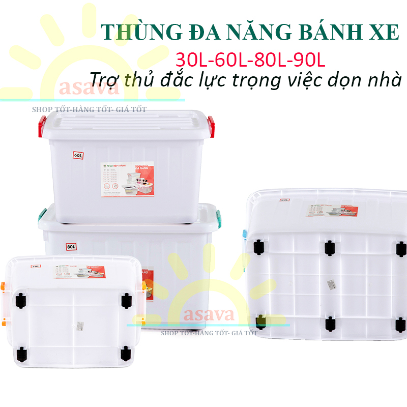 Thùng Nhựa Đựng Đồ Có Bánh Xe Các Loại: 30L, 60L, 80L 90L Nhựa Hiệp Thành- Gia Dụng Asava.