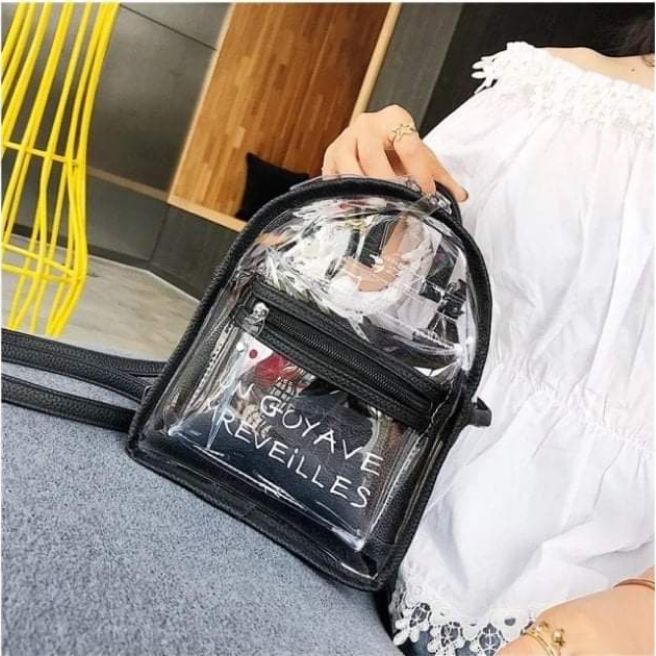 BALO MINI TRONG SUỐT IN CHỮ KÈM TÚI NHỎ