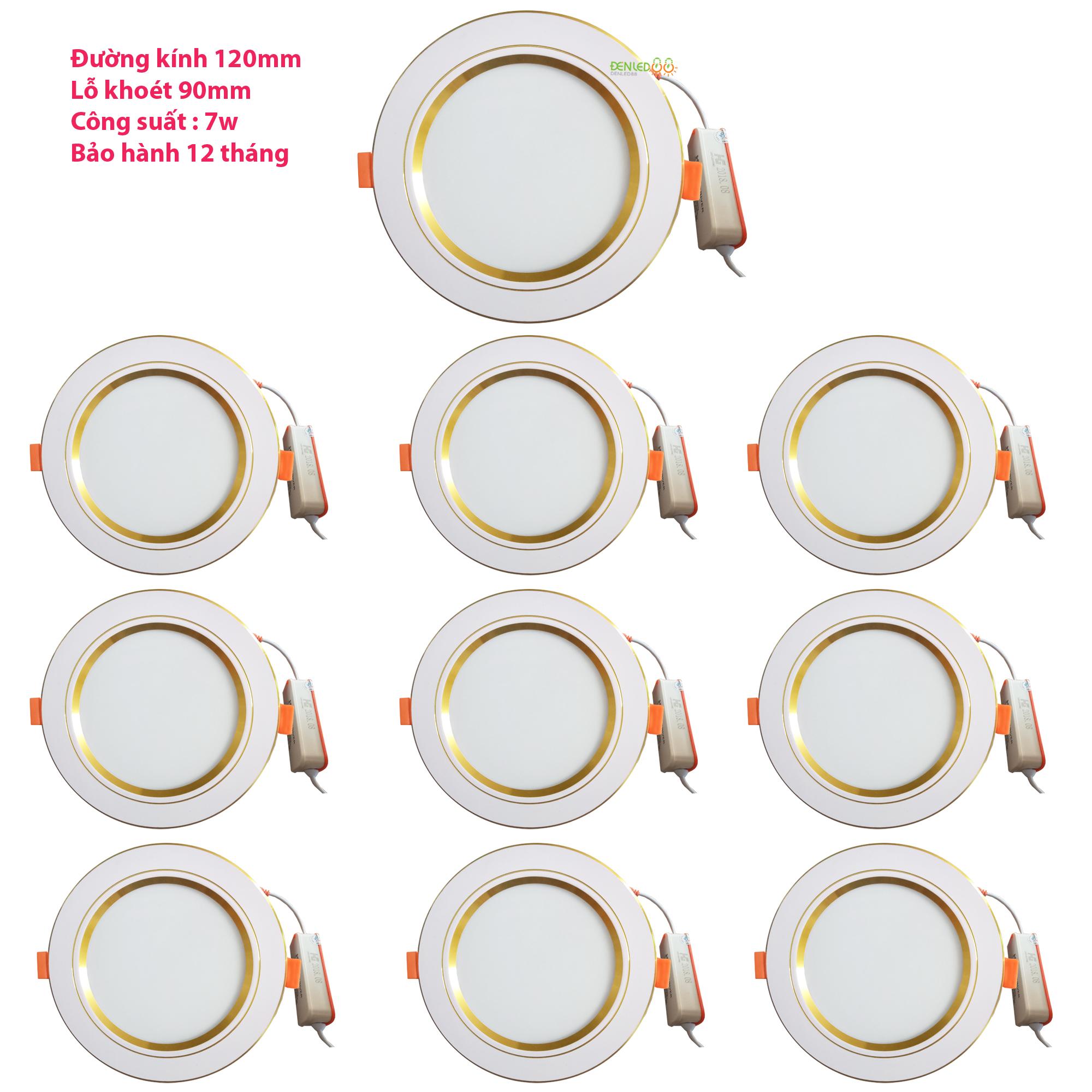 Bộ 10 đèn led âm trần viền vàng 7w 2 màu 3 chế độ (trắng –vàng ấm – vàng nắng)