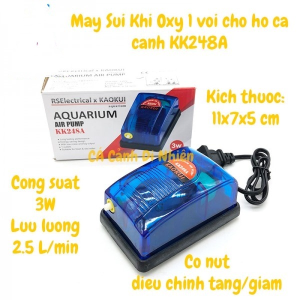 Máy sủi oxy 1 vòi 248 2800 dành cho bể cá cảnh, nhỏ gọn tiết kiệm điện