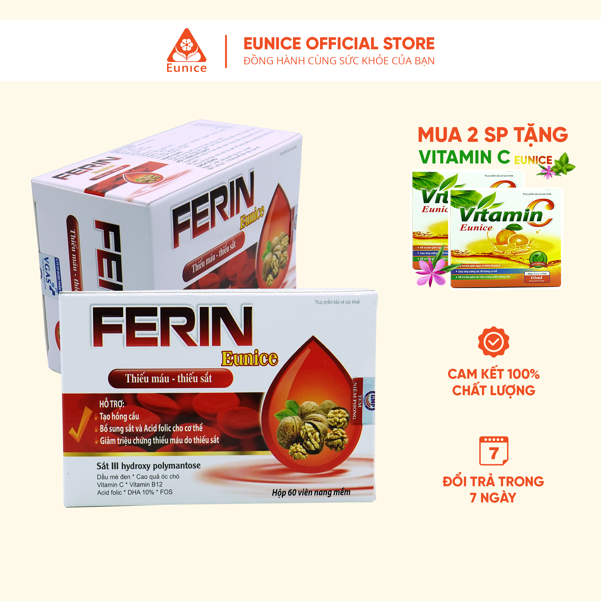 Viên uống ferin eunice bổ sung sắt - hộp 60 viên