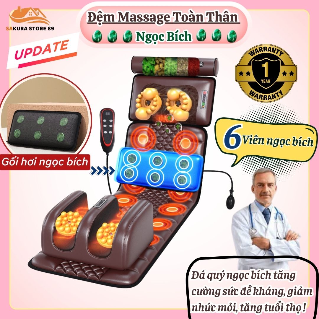 Thảm massage toàn thân kèm massage chân, gối lưng túi khí ngọc bích hỗ trợ tăng cường sức khỏe, lưu thông khí huyết