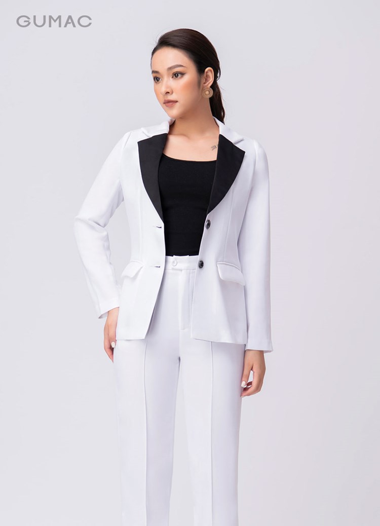 Áo vest nữ phối ve cổ gumac aa10216 màu trắng size m