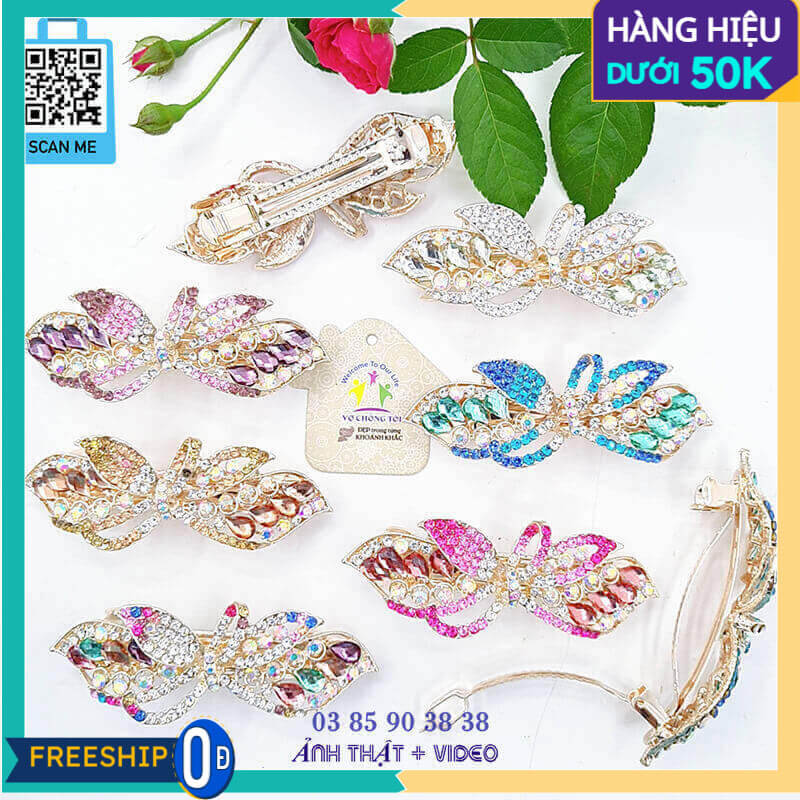 Kẹp tóc nữ Hàn Quốc, cặp tóc pha lê đính đá, phụ kiện nữ 3d bướm xịn sò - thương hiệu Vợ Chồng Tôi