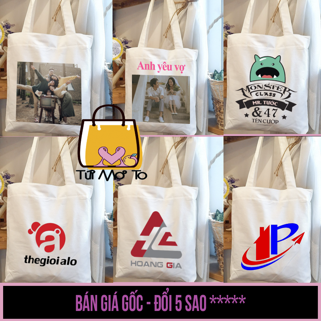 Túi tote VUÔNG THEO YÊU CẦU - Túi canvas - Túi Vải có khóa kéo VUÔNG 31X34cm và túi quai Tròn 38x38cm - Túi Mơ To store