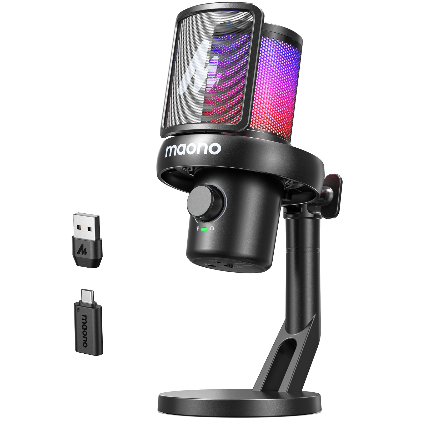  Maono Dm40 mic-rô không dây Ai Tiếng Hồi-Hủy Bỏ Microphone RGB Chơi Game tụ mic Microphone Với Phần Mềm Tắt Tiếng giảm tiếng ồn AI Bộ ĐỔI GIỌNG NÓI Cho PC Điện Thoại Chơi Game Streaming Podcasting 