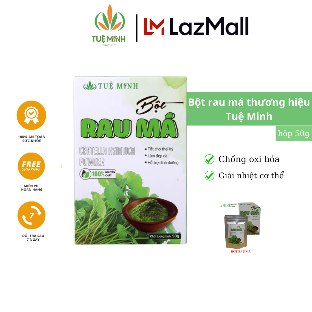 Bột rau má sấy lạnh nguyên chất Organic Tuệ Minh 50g hộp Thanh lọc cơ thể, mát gan