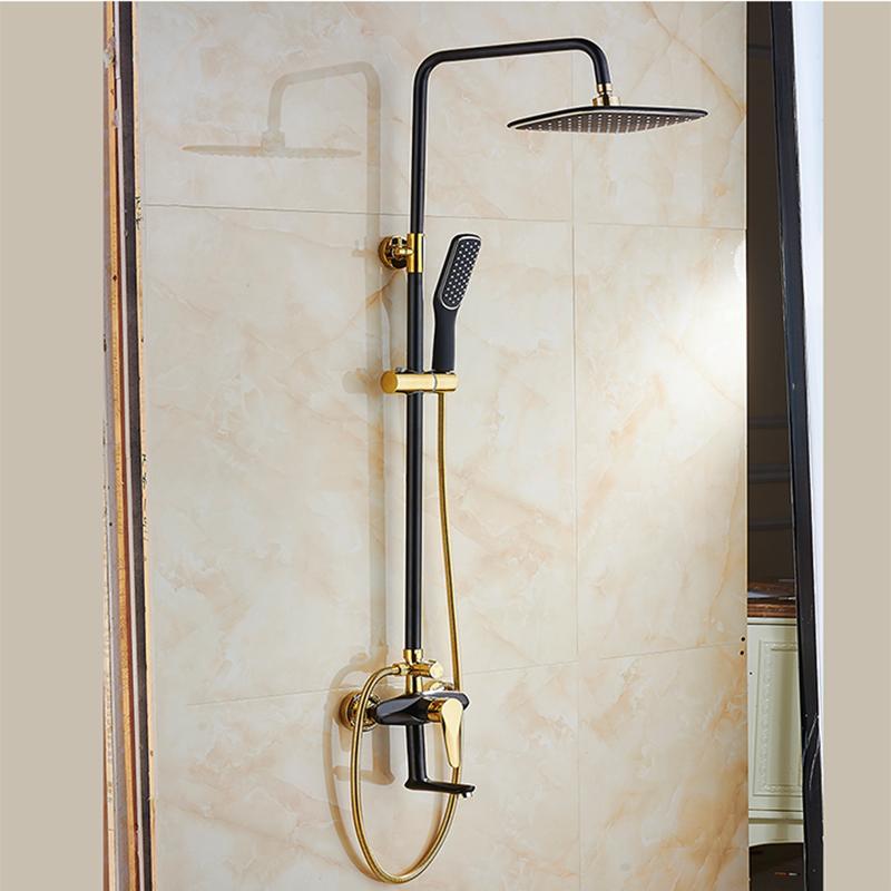 Bộ sen cây tắm đứng nóng lạnh nhập khẩu S913  ( Đen vàng ) - Tiêu chuẩn Châu Âu + Tặng bộ vòi rửa chén, bát nóng lạnh cao cấp INOX 304 ( Kèm 2 dây cấp nóng lạnh  )