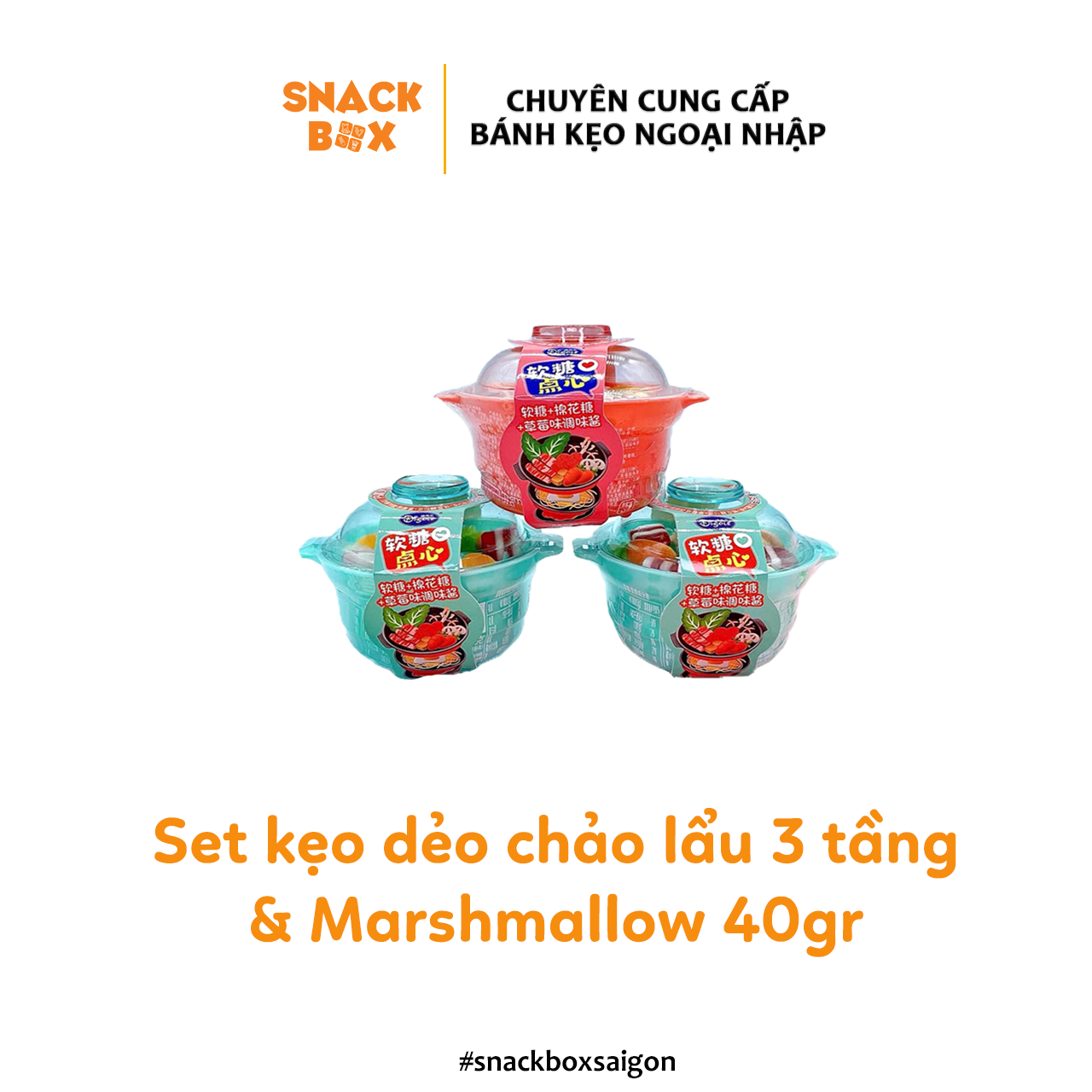 2 Loại Kẹo Dẻo & Marshmallow Kèm Siro Dâu Set Chảo Lẩu Mini 3 Tầng 40gr -