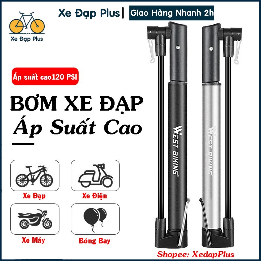 Bơm xe đạp cao cấp west biking - áp suất cao 120 psi
