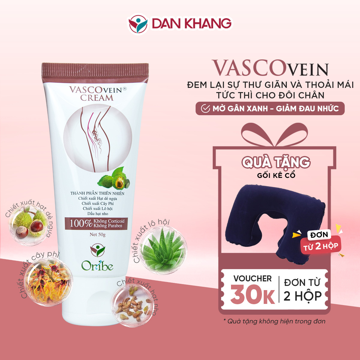 Kem Thoa Giảm Sưng Đau, Tê Phù, Chuột Rút Do Suy Giãn Tĩnh Mạch Vascovein Dân Khang Tuýp 50g