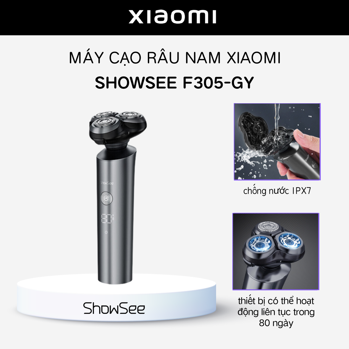 Máy cạo râu Xiaomi Showsee F305-GY - thiết kế lưỡi cạo 360° - Chống nước IPX7 - Xiaomi Fans