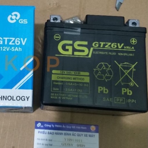 Bình Ắc Quy Khô GS GTZ6V (12V-5Ah) lắp xe ga honda