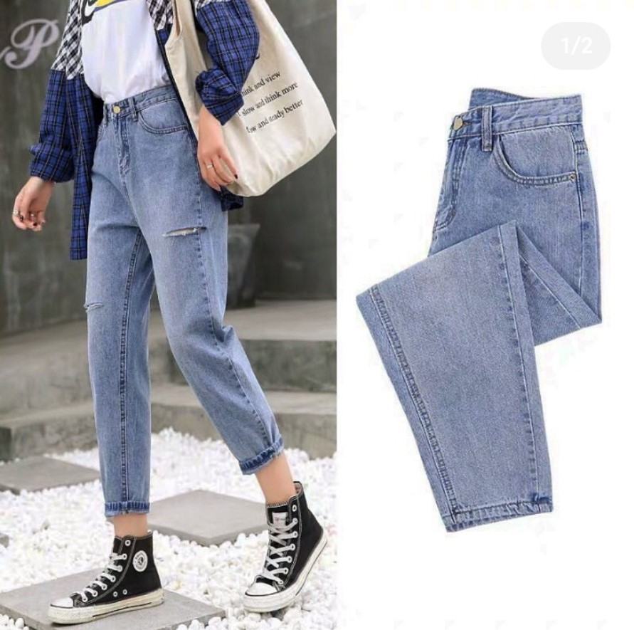 [ BẢNH TỎN!!! ] QUẦN BAGGY JEAN NỮ CAO CẤP NITI2 RÁCH GỐI PHẢI BE TRÁI CAO CỰC HOT-NL12387