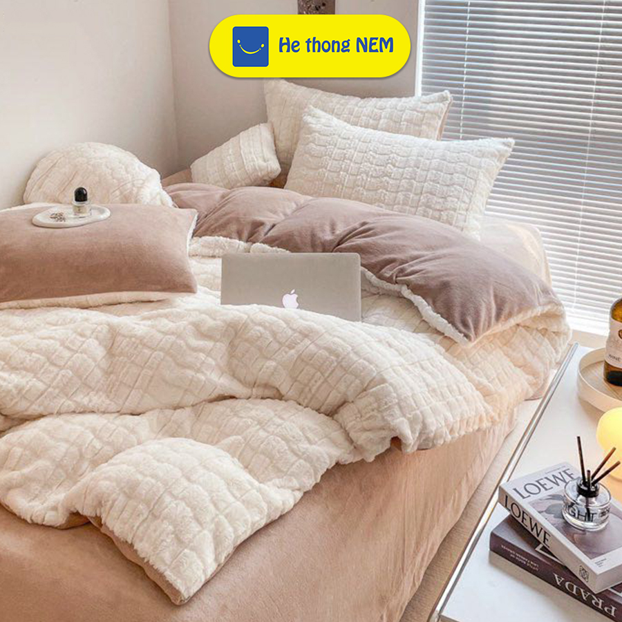 Bộ chăn ga gối đệm 5 món nỉ nhung siêu mềm mịn phong cách Hàn Quốc SERENA chính hãng