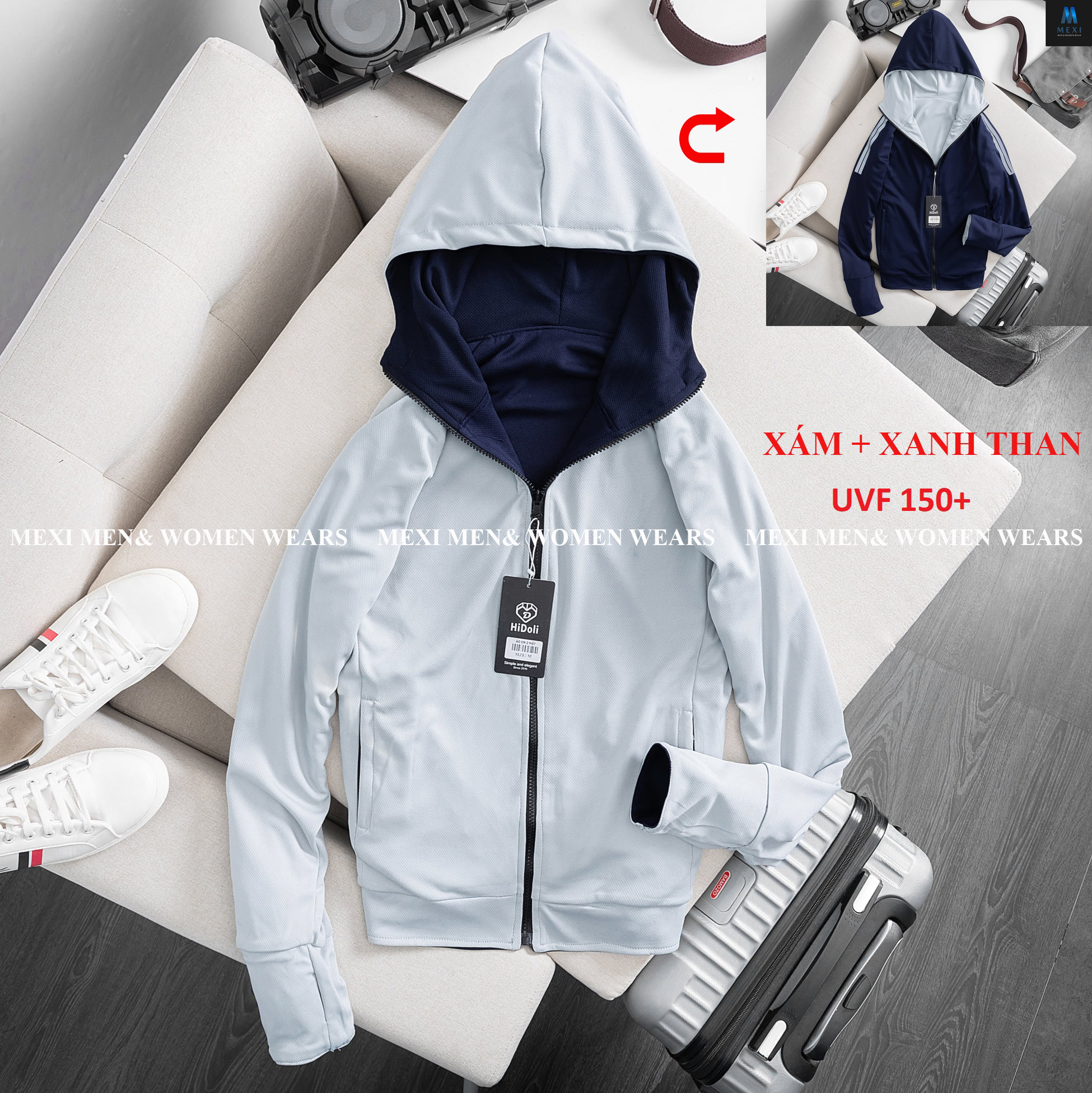 Áo Chống Nắng 2 Mặt Lỗ Kim Lạnh Mặc nam và nữ,MEXI, 2 Lớp,2 Màu Chống tia UVF100+ đến UVF150+ , Chất vải mềm mịn