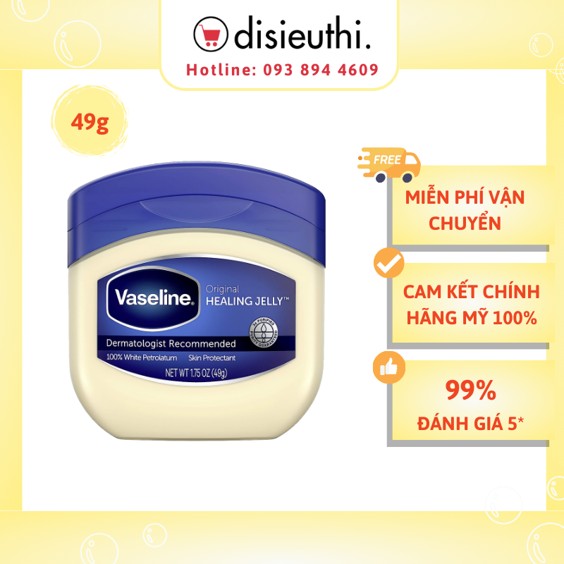 Sáp Dưỡng Ẩm Vaseline 49G Chuẩn Mỹ làm mềm lớp sừng, làm lành các vết thương ngoài da do da bị khô, nẻ Vaseline Petroleum Jelly Original 1.75 oz