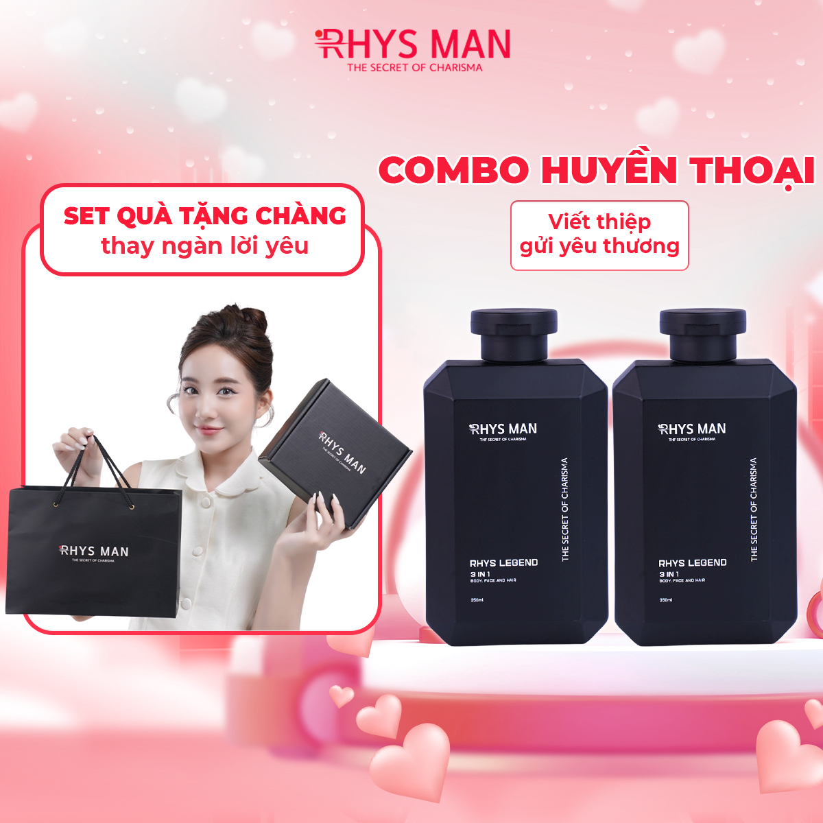 Combo 2 Sữa tắm gội nam RHYS MAN 3 in 1 Rhys Legend hương nước hoa 350ml/chai - Hàng chính hãng