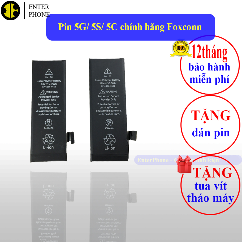 Pin 5g/ 5s/ 5c chính hãng foxconn bảo hành 12 tháng.